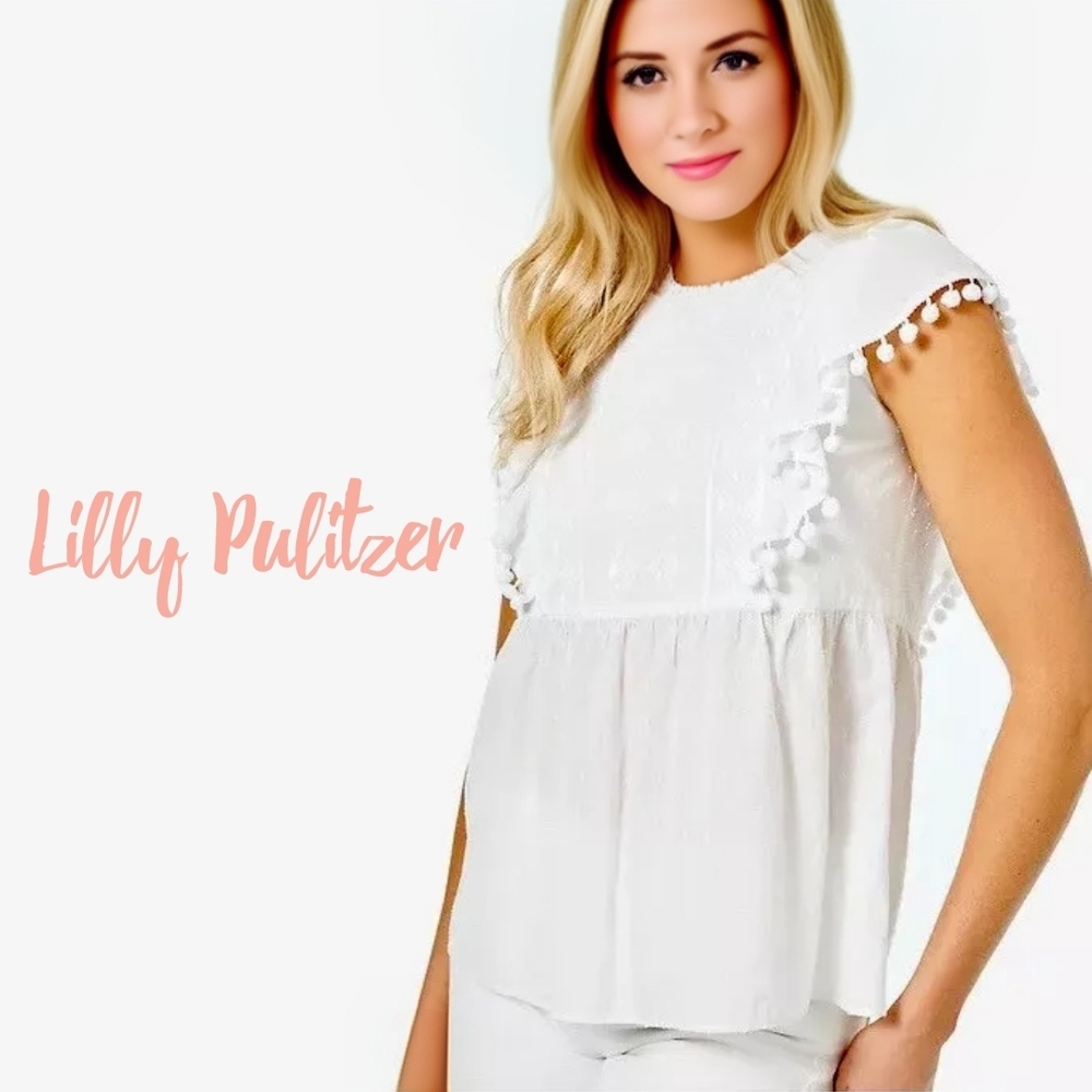 Lilly Pulitzer Raquelle CottonTop in Resort White Swiss Dot Dobby Chambray